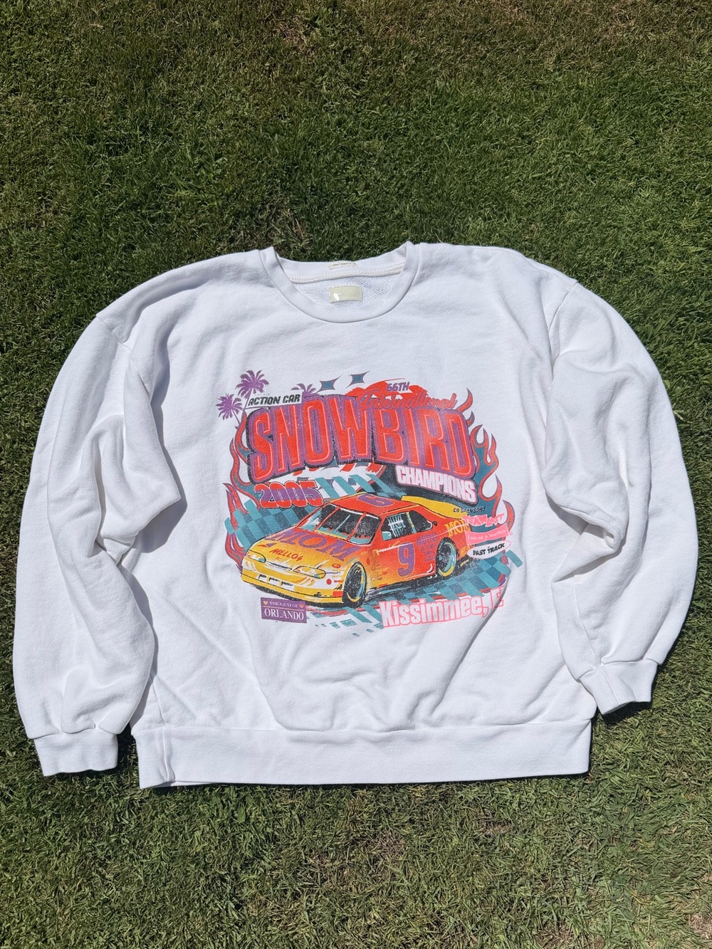 MOTHER The Drop Shoulder Sweatshirt White Snowbird Racing Graphic XL GUC READ